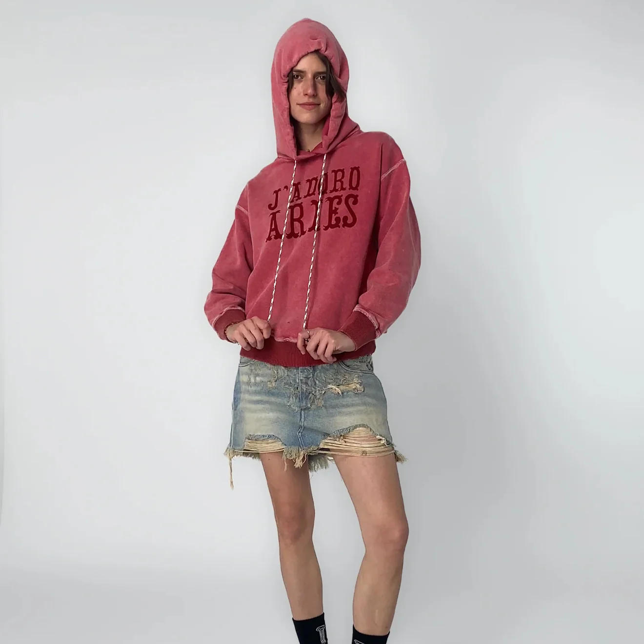 Aries Womens Aged Premium J'adoro Cowboy Hoodie Red - Image 5