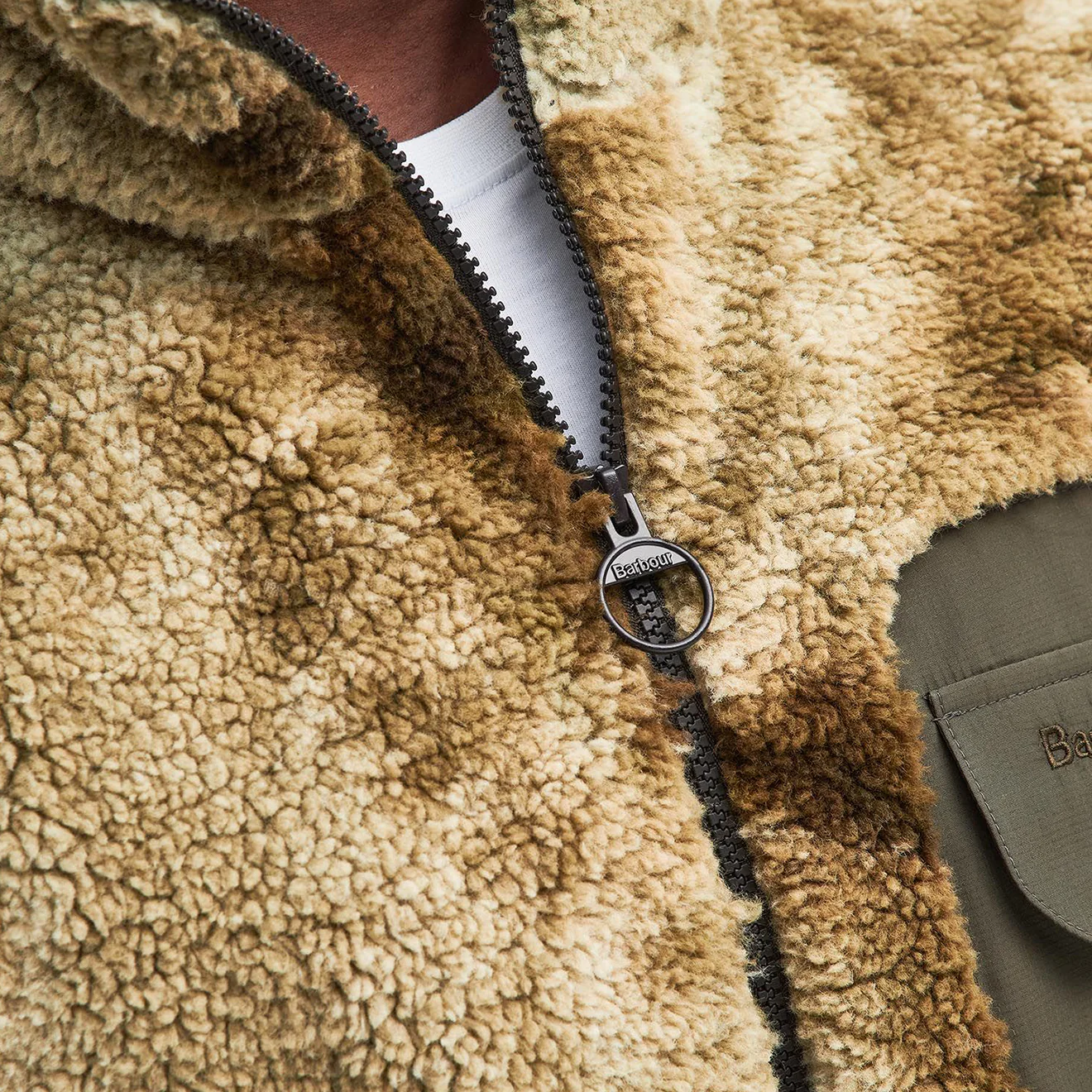 Barbour Moor Tie Dye Fleece Jacket Khaki Print - Image 2