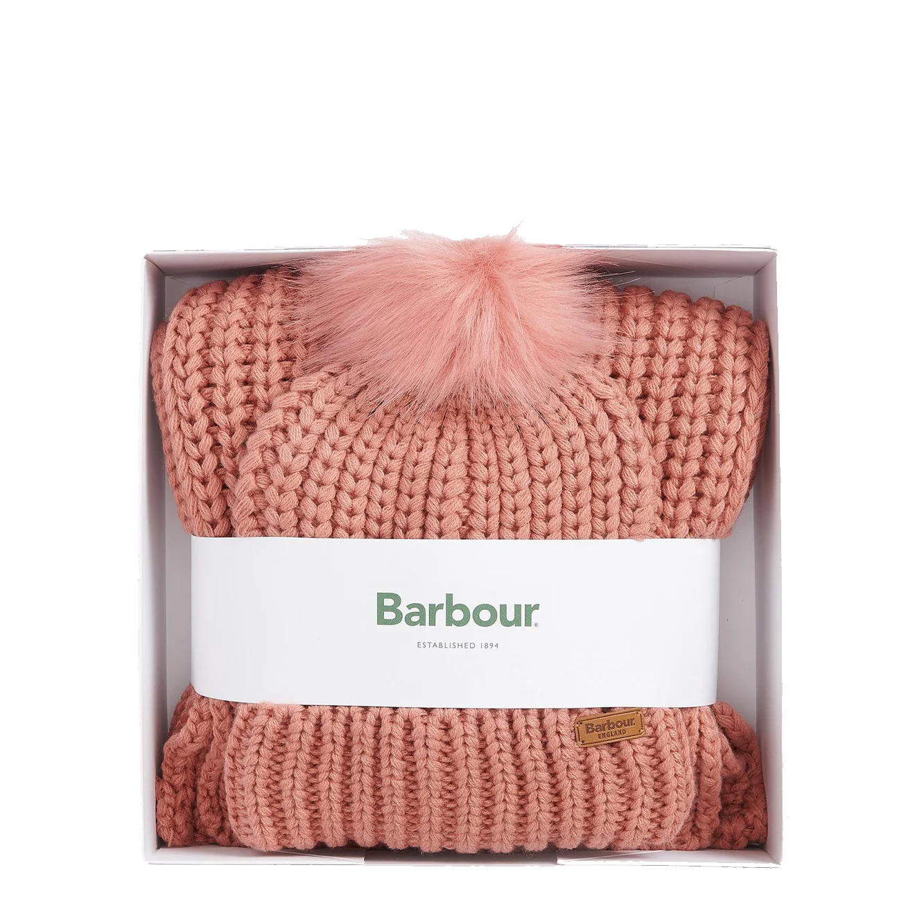 Barbour Saltburn Beanie & Scarf Gift Set Pink Rust - Image 2