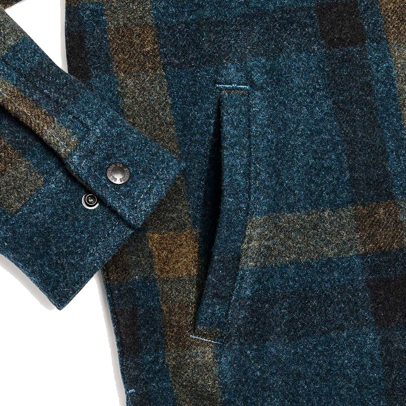 Filson Lined Mackinaw Jac-Shirt Teal / Ochre Plaid - Image 5