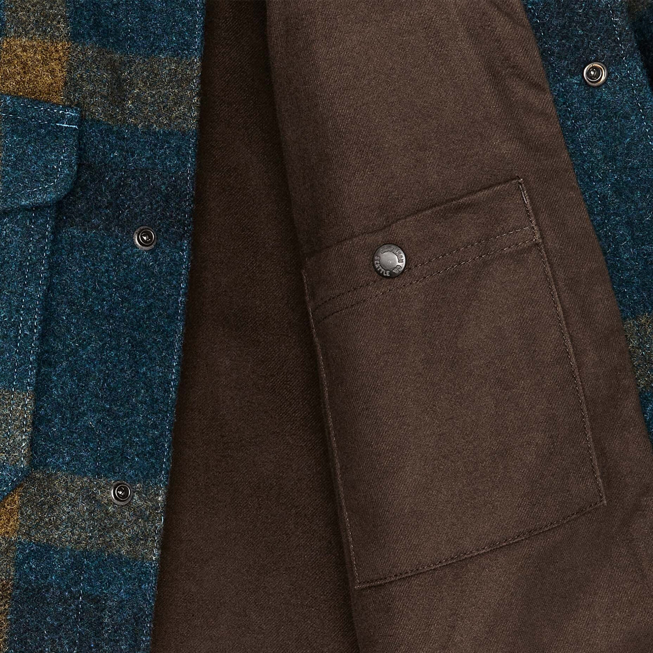 Filson Lined Mackinaw Jac-Shirt Teal / Ochre Plaid - Image 6