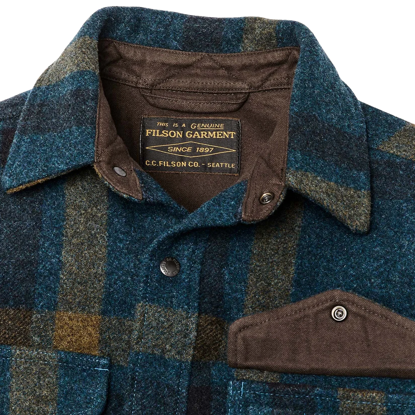 Filson Lined Mackinaw Jac-Shirt Teal / Ochre Plaid - Image 7