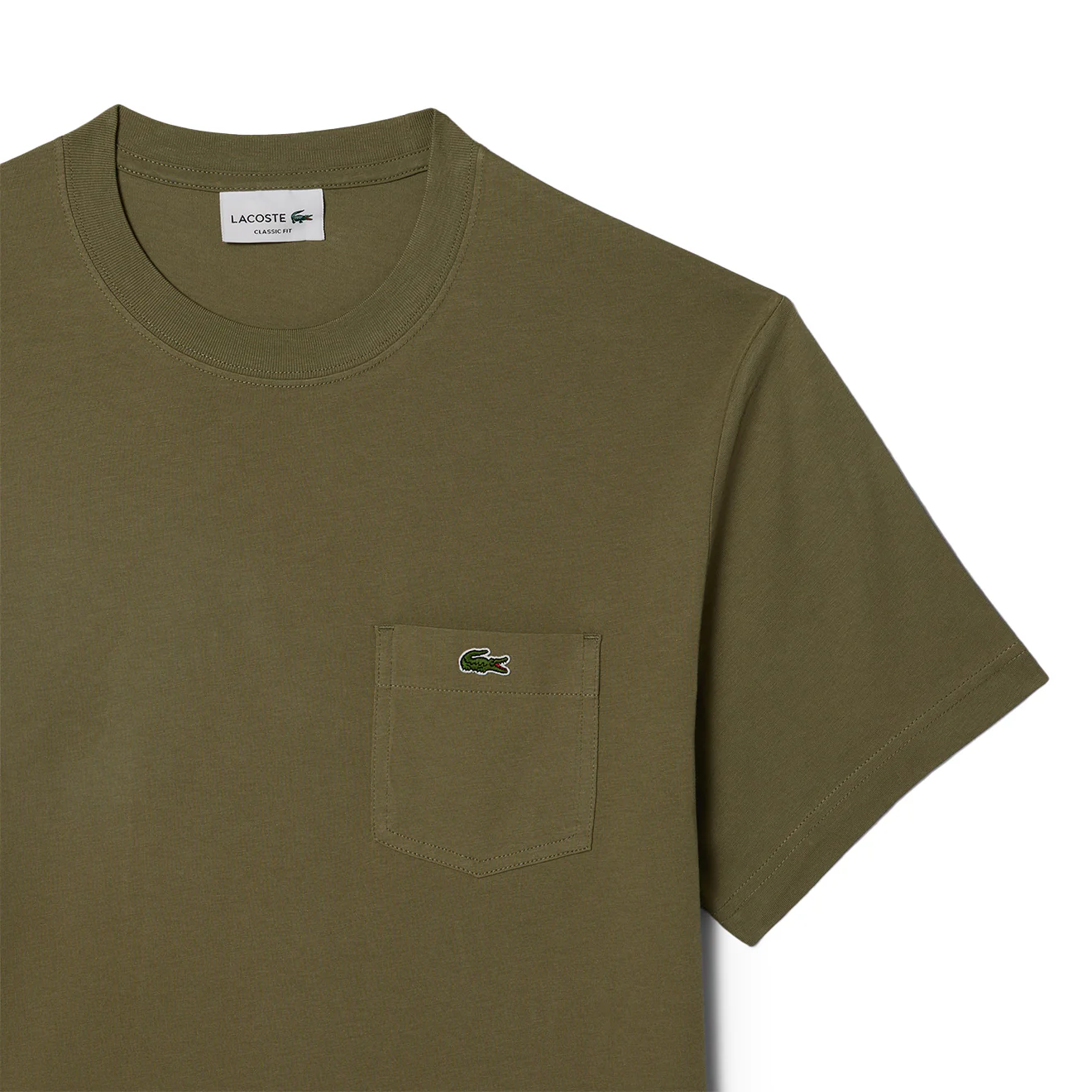 Lacoste Cotton T-Shirt with Breast Pocket Khaki - Image 2