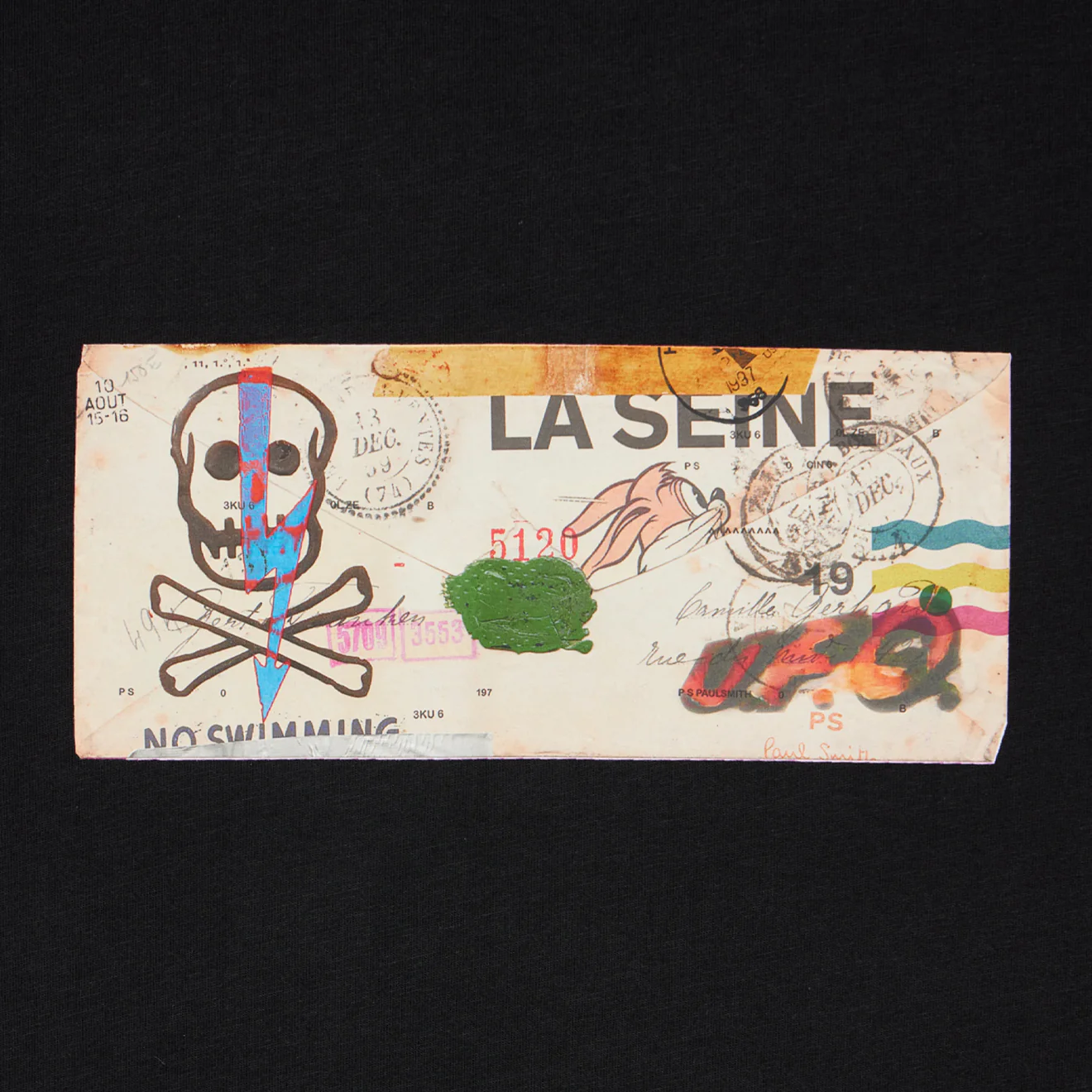 Paul Smith La Seine Card Organic-Cotton T-Shirt Black - Image 2