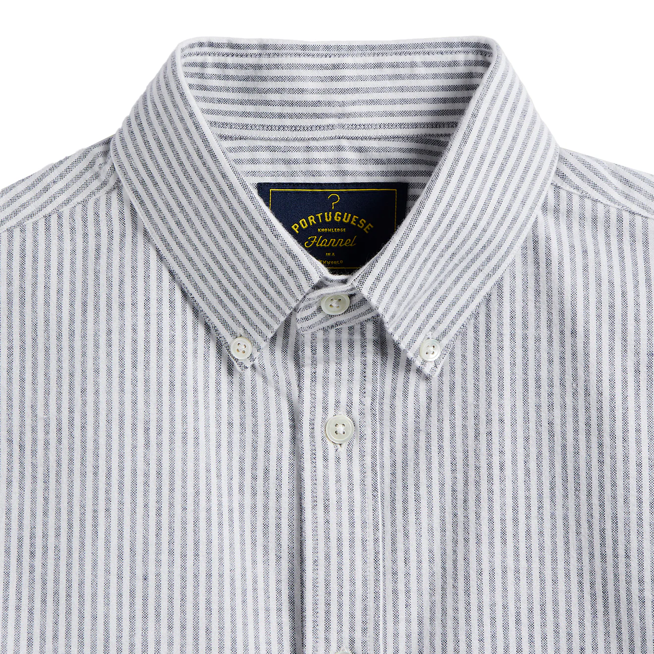 Portuguese Flannel Brushed Oxford Stripe Shirt Blue - Image 2