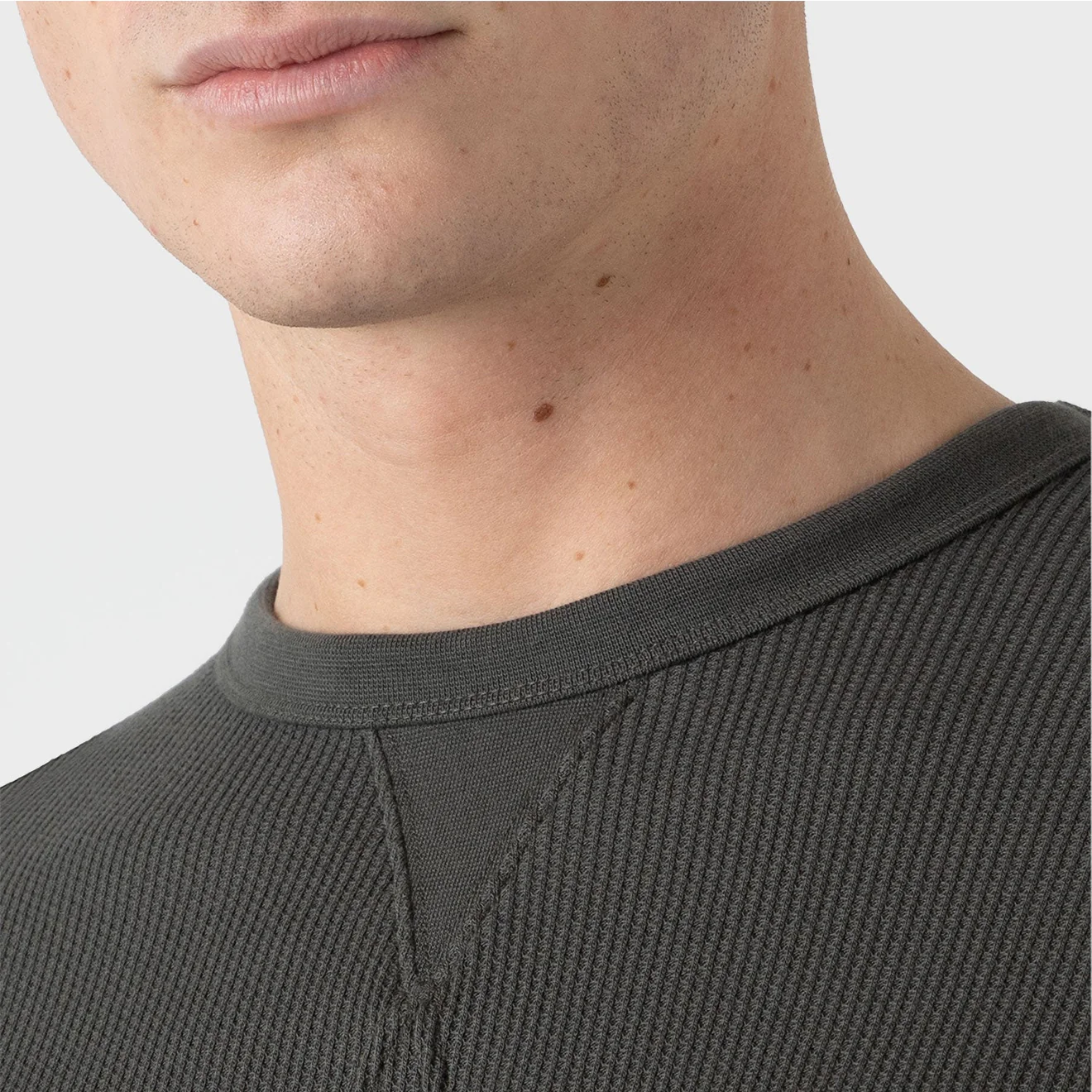 Sunspel L/S Waffle T-Shirt Drill Green - Image 3