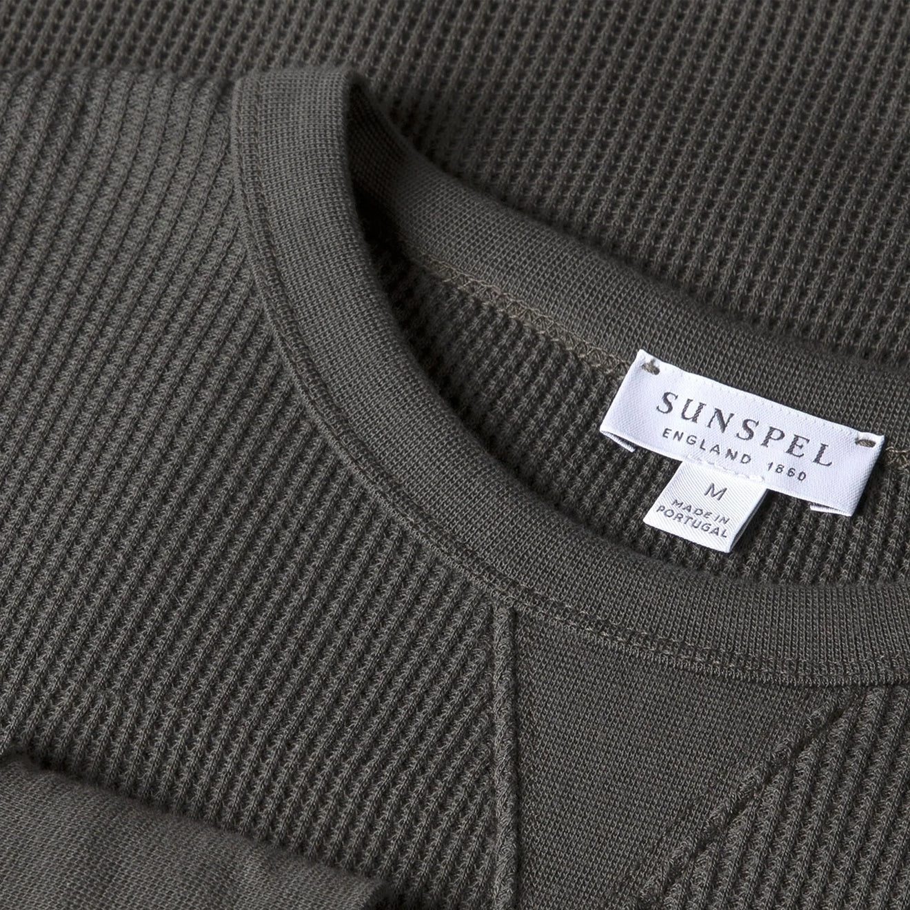 Sunspel L/S Waffle T-Shirt Drill Green - Image 4