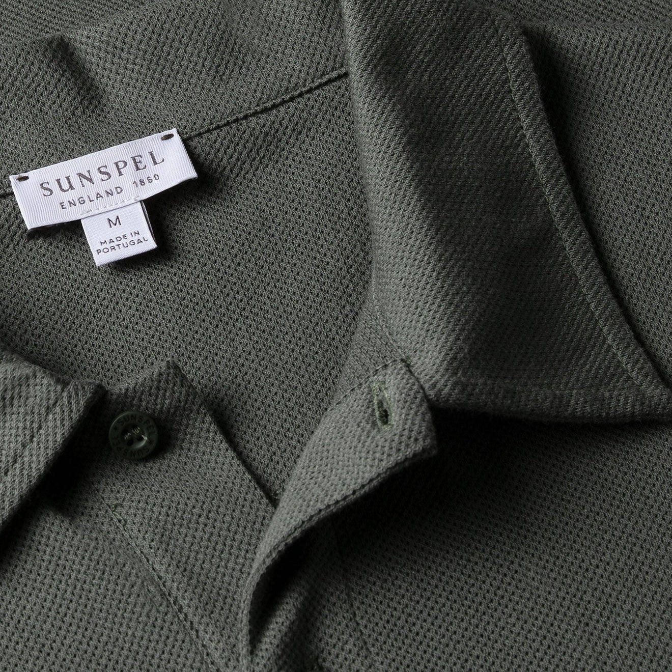 Sunspel Riviera Polo Shirt Drill Green - Image 2